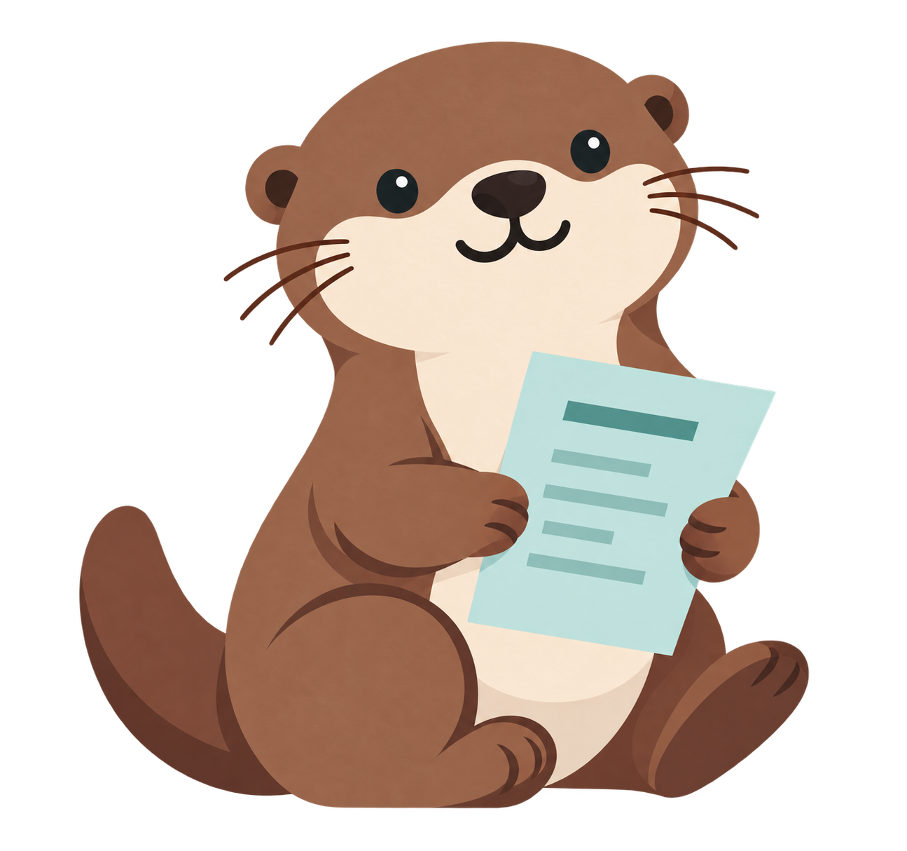 Ollie, the Otterroom mascot, holding a page